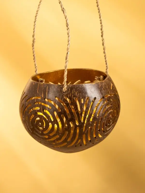 Подсвечник подвесной из кокоса, 9-12 см, коричневый