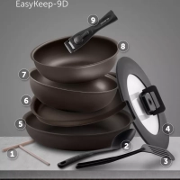 Набор сковород EasyKeep-9D из 9 предметов со съемной ручкой