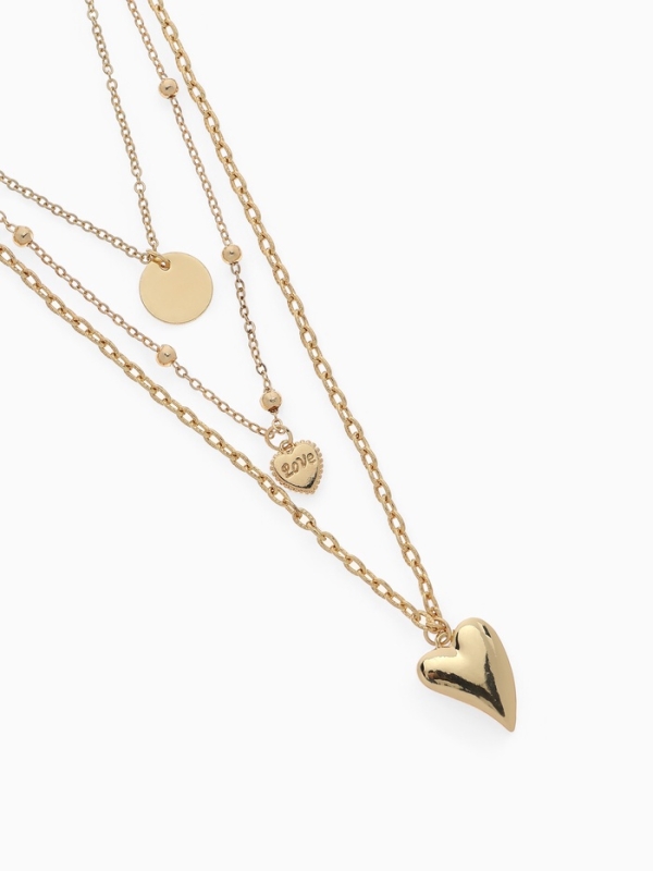 Кулон &laquo;Цепь&raquo; два сердца и круг, цвет золото