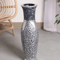 Ваза керамика напольная "Нико" 60х15 см, серебристо-чёрный
