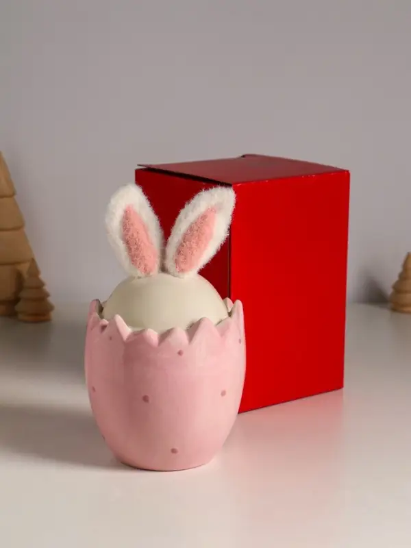 Сувенир керамика, текстиль "Зайчик в яйце" розовый 9х9х15,5 см