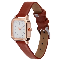 Часы наручные женские, 2.6 х 2.6 см, золото, коричневый ремешок