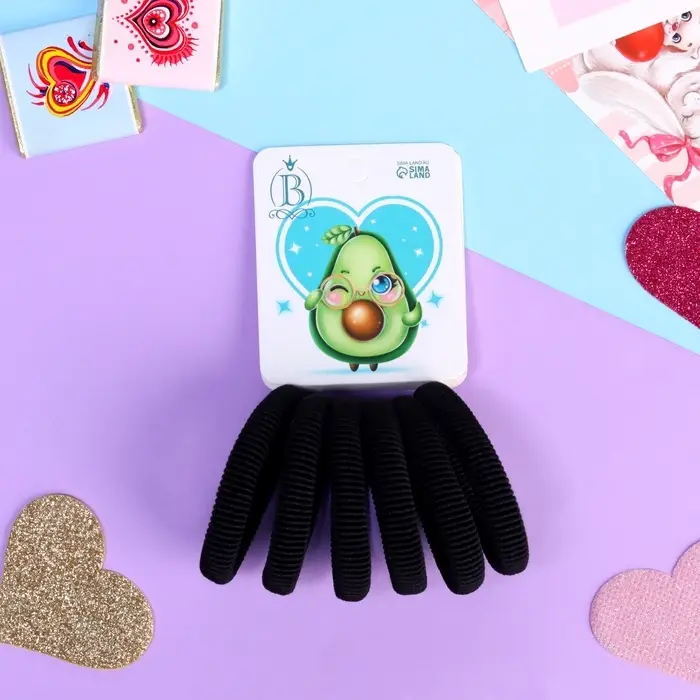 Резинки для волос &laquo;Авокадо лав&raquo;, набор 6 шт., очки, 4 см, чёрные