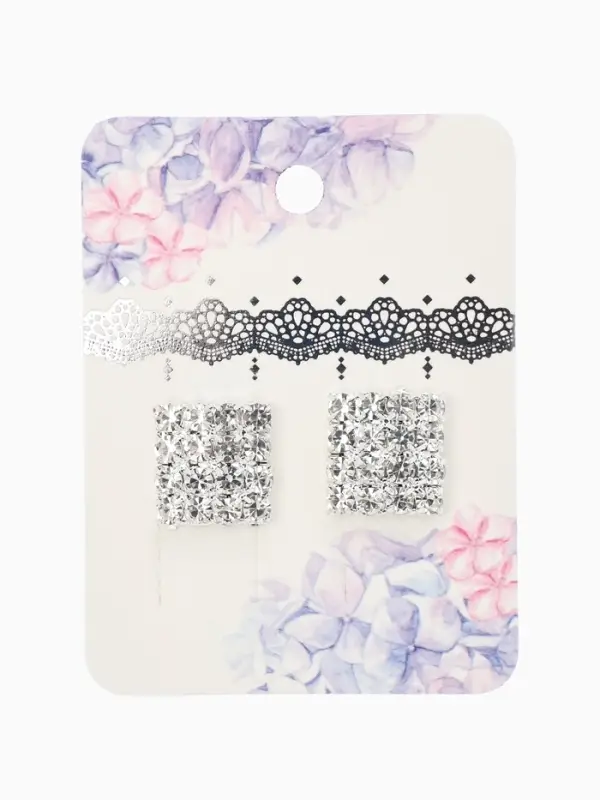 Серьги со стразами "Квадрат" 12*12мм, цвет белый в серебре