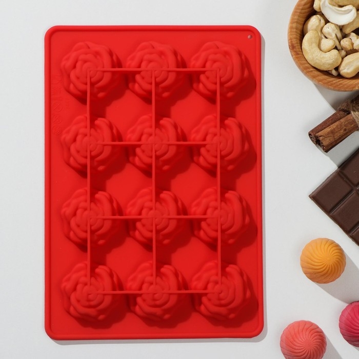 Форма для кондитерских украшений Доляна &laquo;Розочки&raquo;, силикон, 20,7&times;14,3&times;1,3 см, 12 ячеек, цвет МИКС