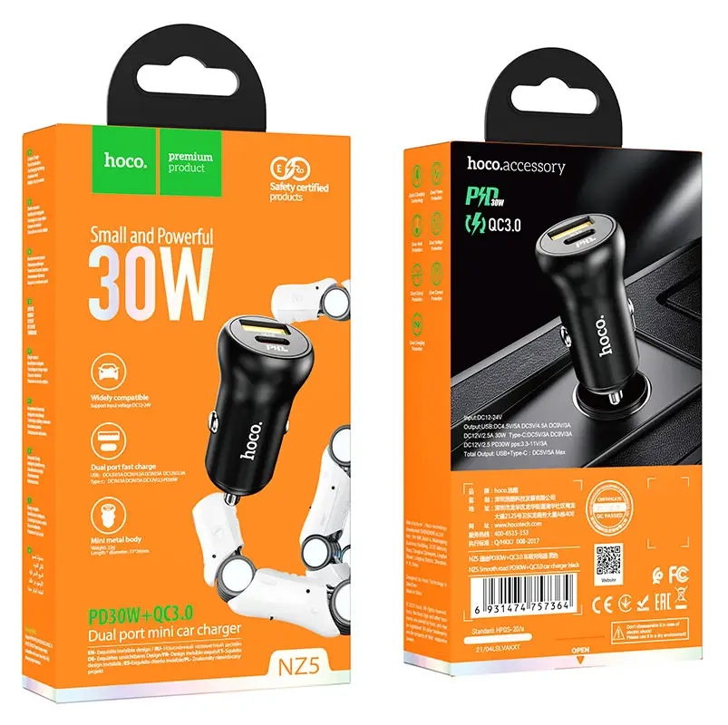 * Переходник NZ5 АЗУ на USB QC3.0 + Type-C PD30W HOCO черный