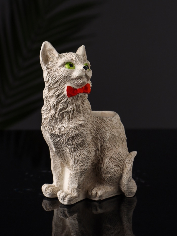 Подставка для мелочей "Кот с бантом" 14х9х7 см, бежевый