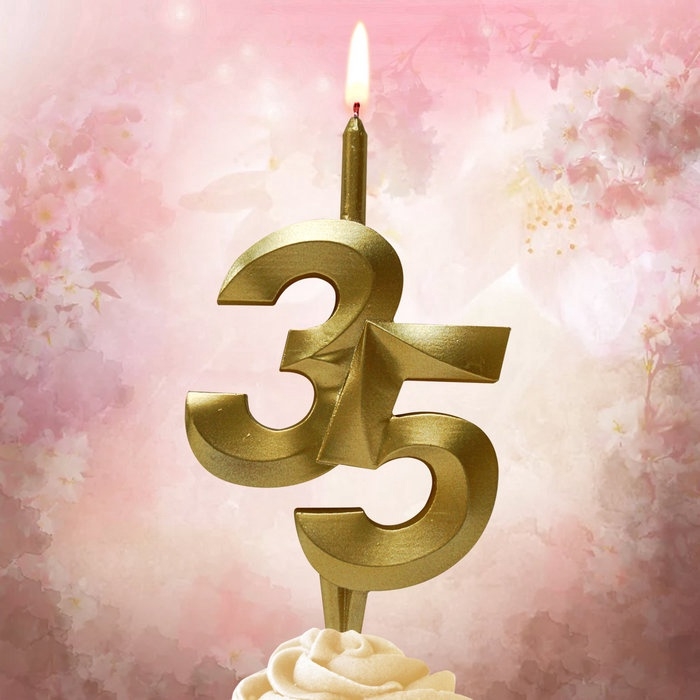 Свеча в торт &laquo;Юбилейная&raquo;, цифра 35, золотая