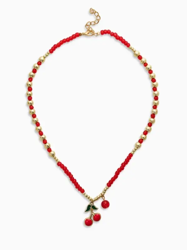 Колье "Вишня" бисер, цвет красный в золоте
