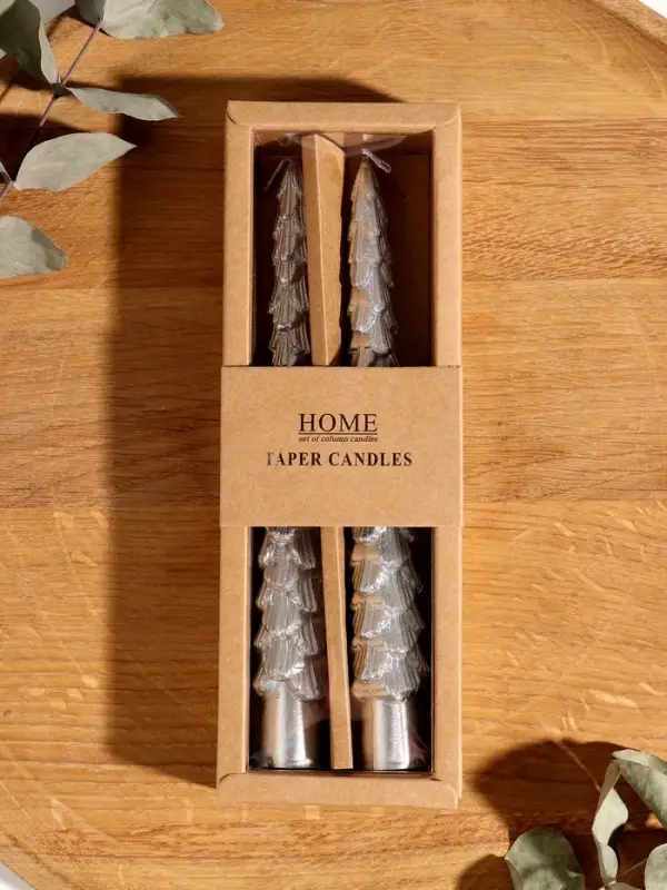 Набор новогодних свечей "Ель" 1,9х1,9х20 см, 2 шт, серебро