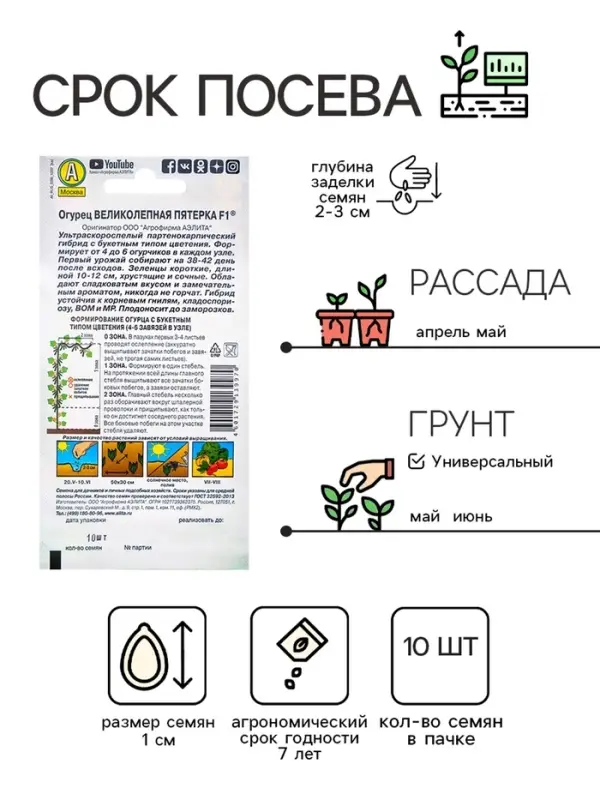 Семена огурца "Великолепная пятерка", F1, 10 шт.