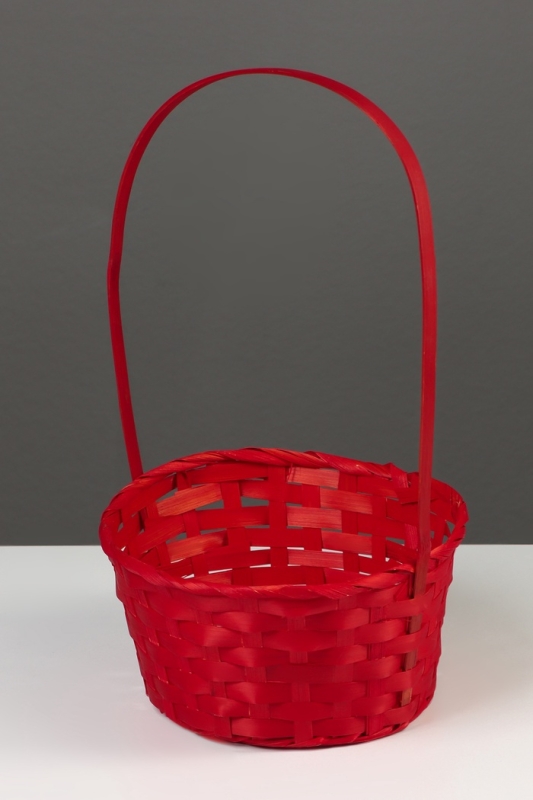 Корзина плетёная, 20&times;20&times;9 см, ручка h=25 см, бамбук, красная