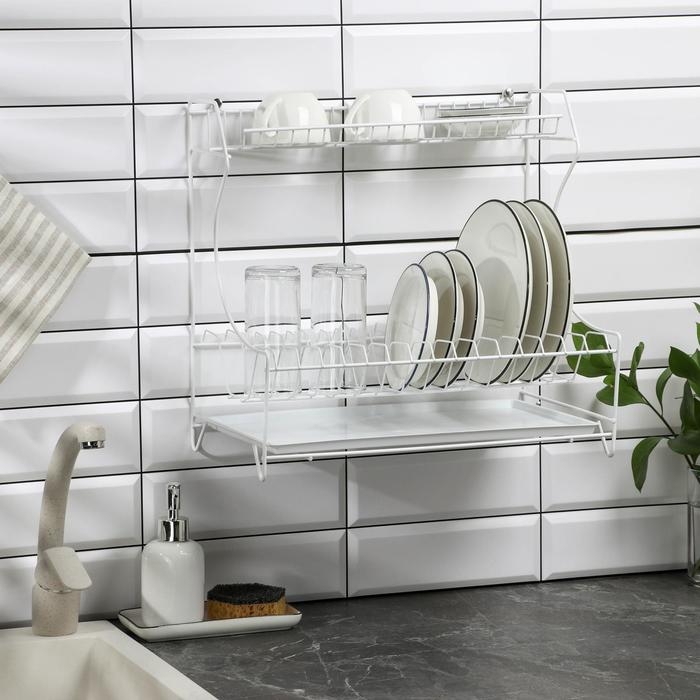 Сушилка для посуды с поддоном 2-х ярусная, настольно-настенная, 39,5&times;25&times;38 см, цвет белый