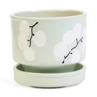 Горшок цветочный с поддоном 0,9 л, керамика "Листья" (М)