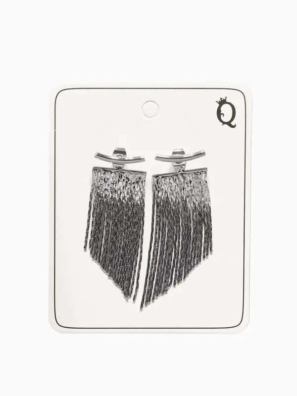 Серьги металл "Цепи" водопад, цвет серебро