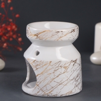Аромалампа керамика "Белый мрамор с золотыми трещинками" 9,8х9,8х11 см