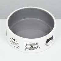 Миска керамическая "Четыре кота" 300 мл  12,5 x 4,5 cм, белая/серая