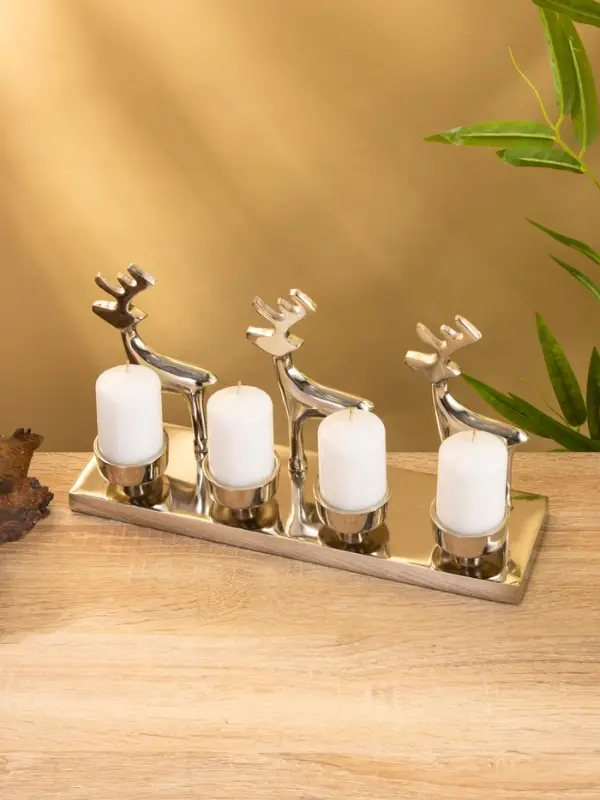 Подсвечник на 4 свечи "Трио оленей" алюминий 30х9х15 см