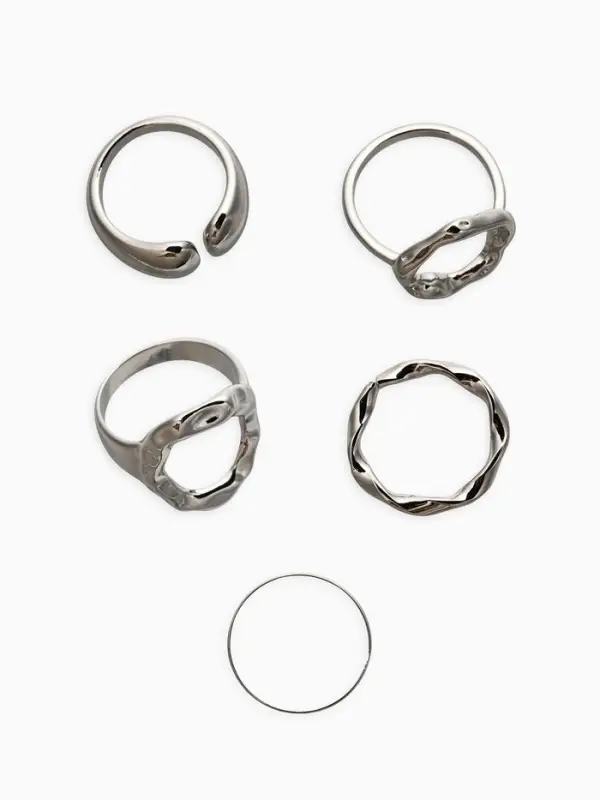 Набор колец 5 шт "Новый стиль" мятый, размер МИКС, цвет серебро