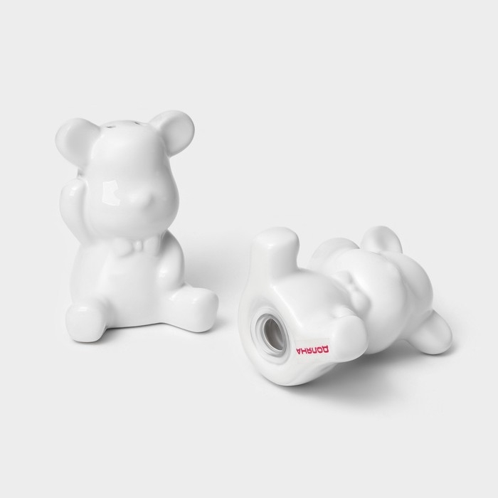 Набор для специй Доляна &laquo;Стильный мишка&raquo;, 2 предмета: солонка 30 мл, перечница 30 мл, цвет белый