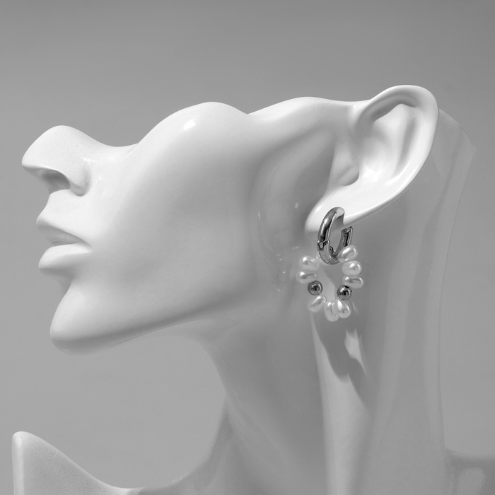 Серьги со съёмным элементом &laquo;Трансформер&raquo; клевер-сердце, цвет бело-бежевый в серебре