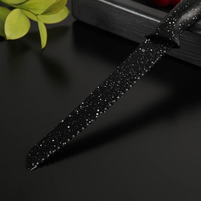 Нож с антиналипающим покрытием Доляна &laquo;Зефир&raquo;, хлебный, лезвие 20 см, цвет чёрный