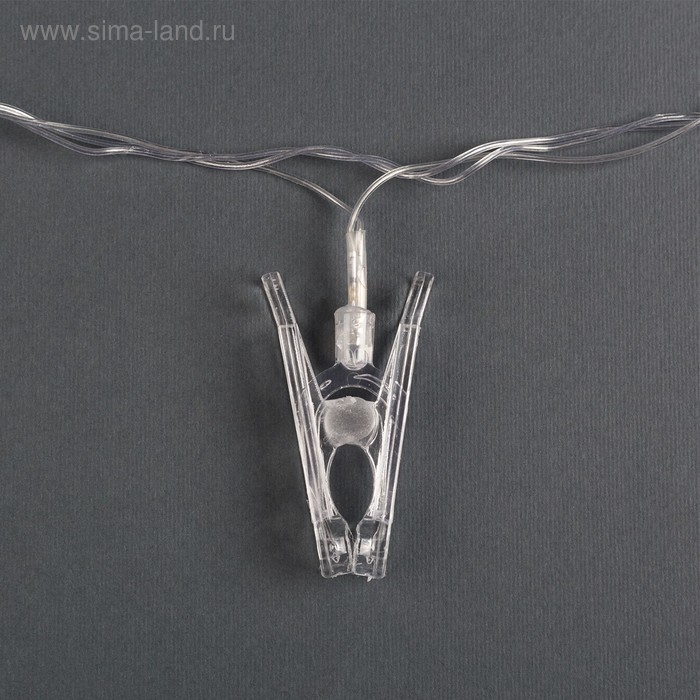 Гирлянда &laquo;Нить&raquo; 4.5 м с насадками &laquo;Прищепки&raquo;, IP20, прозрачная нить, 20 LED, свечение синее, 220 В