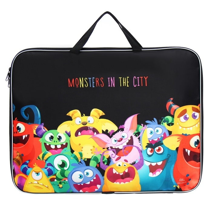 Папка для чертежей и рисунков А3, 470 х 350 х 20 мм, с ручками, текстильная, Calligrata "Монстрики"