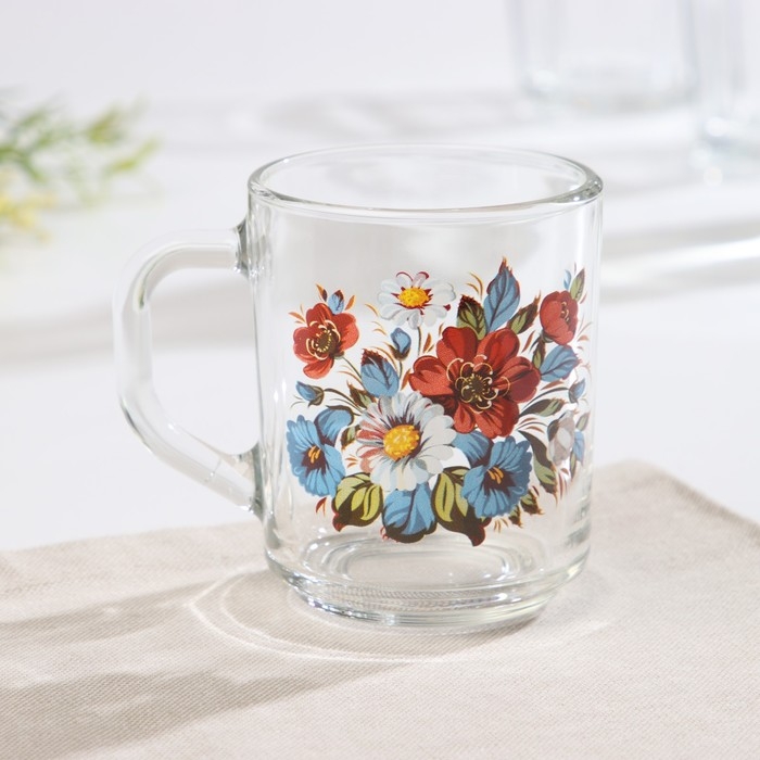 Кружка стеклянная &laquo;Букетик&raquo;, 200 мл, рисунок МИКС