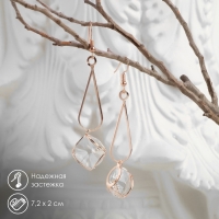 Серьги висячие со стразами &laquo;Капля с ромбом&raquo;, цвет белый в розовом золоте, 7,2 см