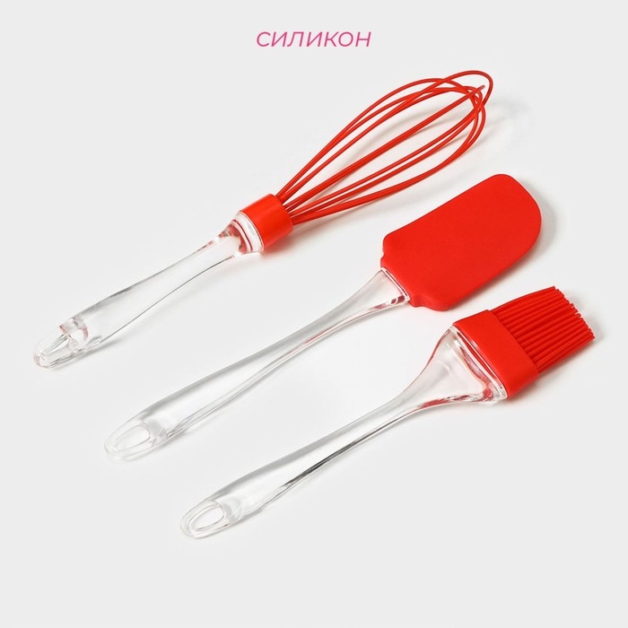 Набор для выпечки Доляна &laquo;Лёд. Макси&raquo;, 3 предмета: лопатка 24 см, кисть 22 см, венчик 26 см, цвет красный