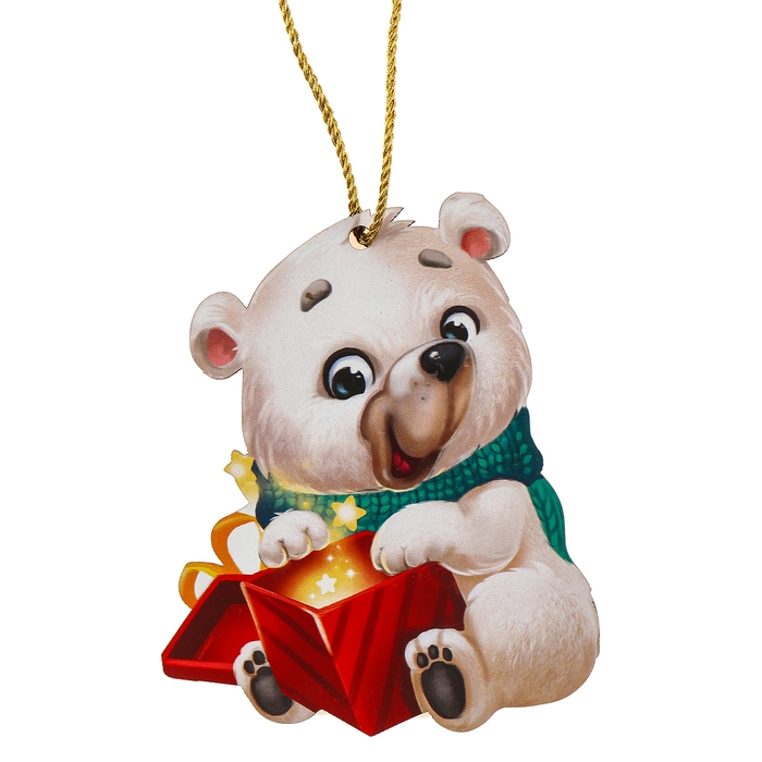 Ёлочная деревянная подвеска &laquo;Новый год! Белый мишка&raquo;