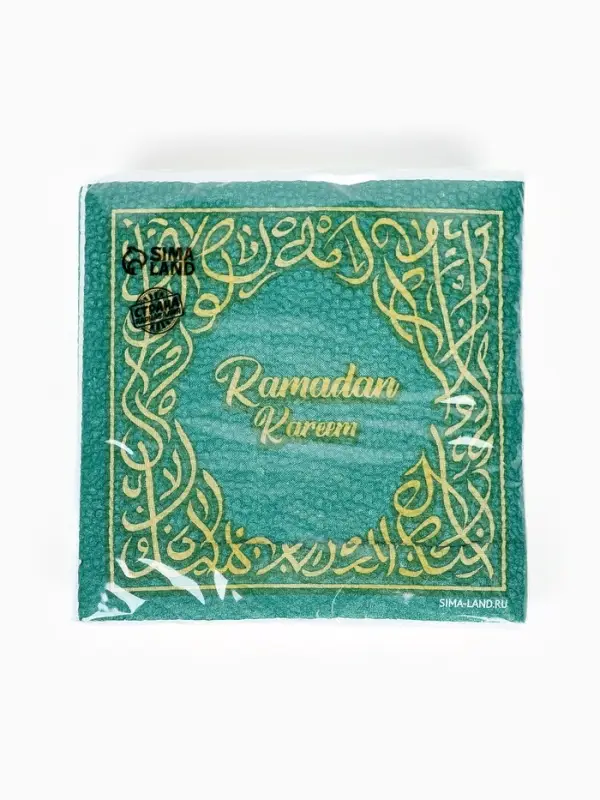 Салфетки бумажные однослойные "Ramadan Kareem", зеленые с золотом 24х24 см, 20 шт
