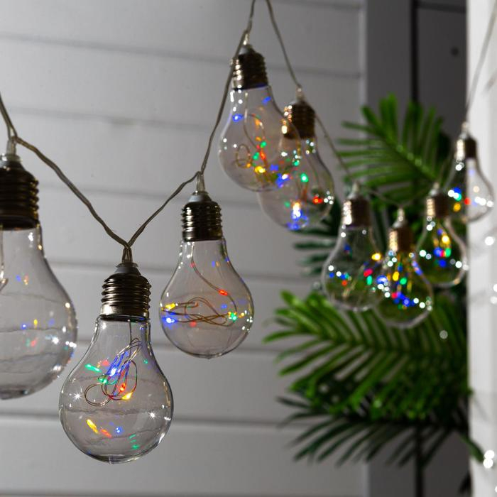 Гирлянда Uniel &laquo;Нить&raquo; 1.9 м с насадками &laquo;Лампочки&raquo;, IP44, прозрачная нить, 10 лампочек, свечение мульти, 1 режим, солнечная батарея