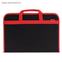 Папка для чертежей и рисунков для художников А3, 450 х 320 х 30 мм, с ручками, каркасная, текстильная, Estado, чёрная красный кант