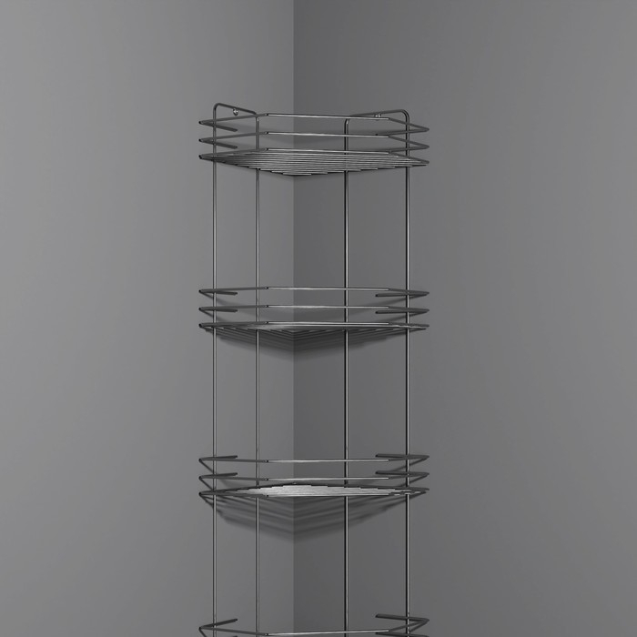Полка для ванной угловая 4-х ярусная, 20,5&times;20,5&times;72 см, цвет хром