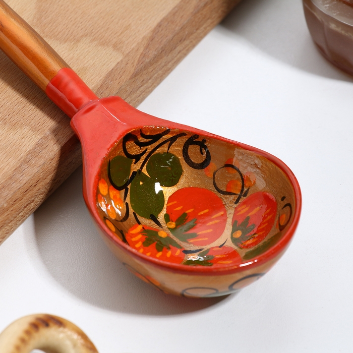 Ложка деревянная &laquo;Хохлома&raquo;, полубаская, хохлома, микс