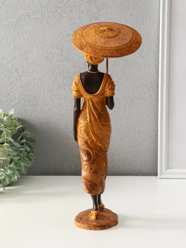 Сувенир полистоун "Африканка в горчичном наряде с зонтом" 11,5х11,5х36,5 см