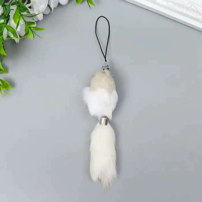 Пушистик на подвеске "Мышонок белый" МИКС 8,5х3,5х3,5 см
