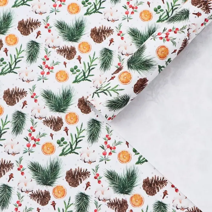 Бумага упаковочная крафтовая &laquo;Шишки и хлопок&raquo;, 50 х 70 см