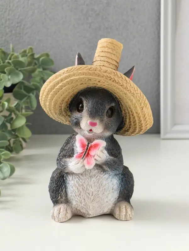 Копилка "Зайчик в шляпе с бабочкой" 19х13х12 см, серый