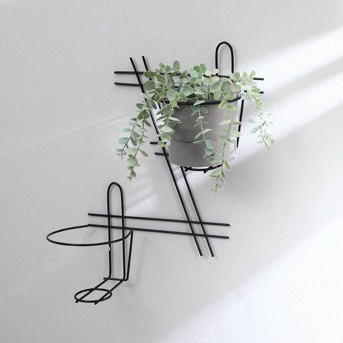 Подвес для кашпо, настенный, на 2 горшка, d = 16 см, чёрный, &laquo;Зигзаг&raquo;