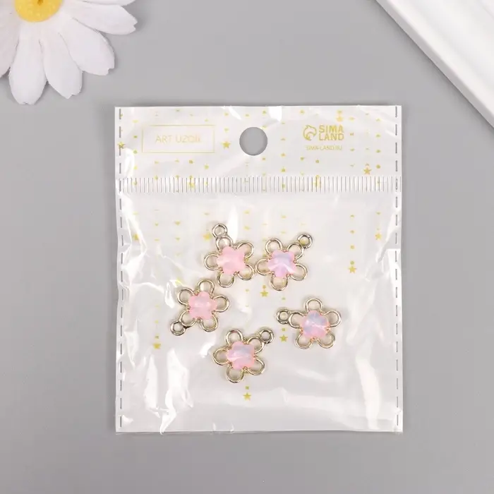 Декор для творчества металл "Цветок" золото, розовый 1,8х1,5х0,5 см