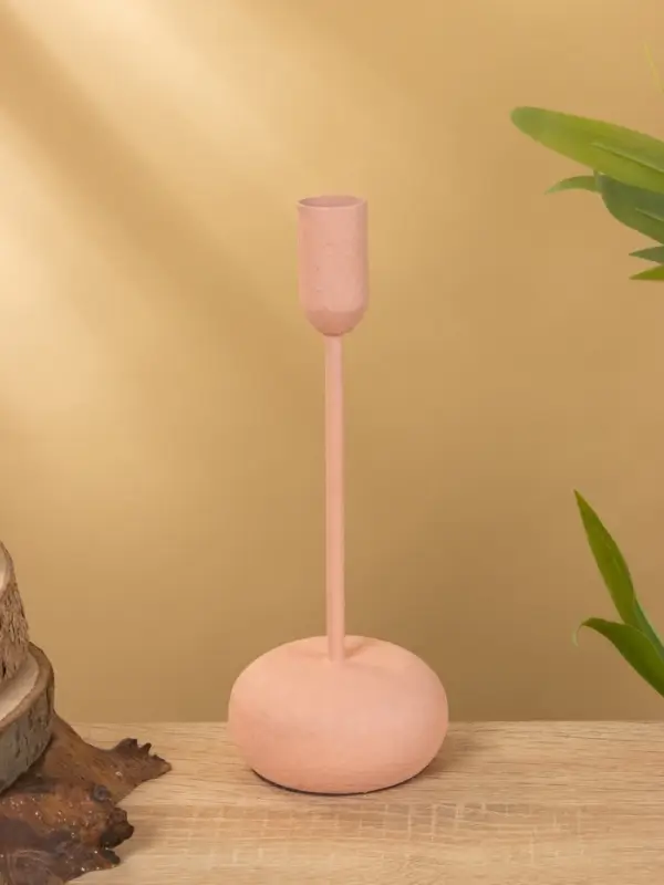 Подсвечник на 1 свечу текстурный "Пудровый розовый" 8х8х20 см