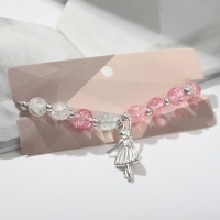 Браслет &laquo;Радость&raquo; балерина, цвет бело-розовый в серебре, d=7