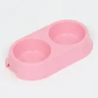 Миска пластиковая двойная 29,5 х 16,5 х 5 см, нежно розовая