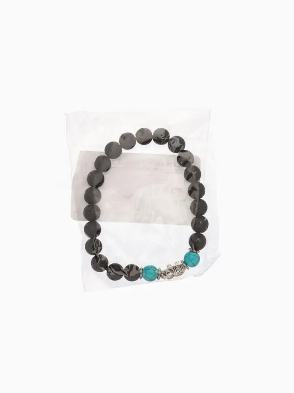 Браслет "Слоник" камень пирит, лава, длина 18 см, цв. чёрный, бирюзовый
