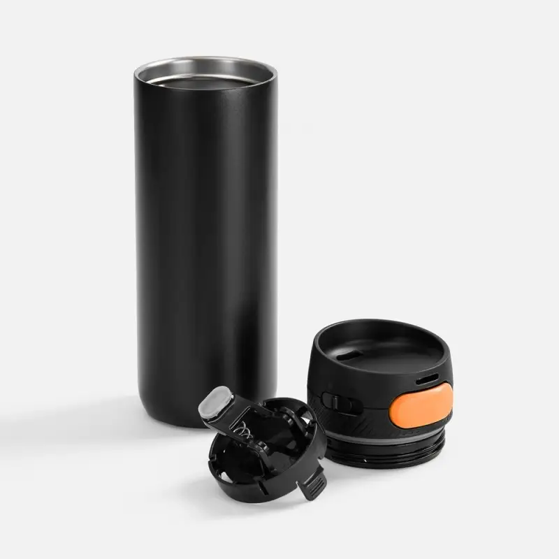 Термостакан X1 с цветной кнопкой, черный с оранжевым