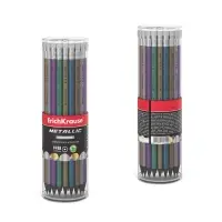 Карандаш чернографитный с ластиком ErichKrause &laquo;Metallic&raquo;, HB, грифель d=2.2 мм, пластик, круглый в тубусе, металлик МИКС