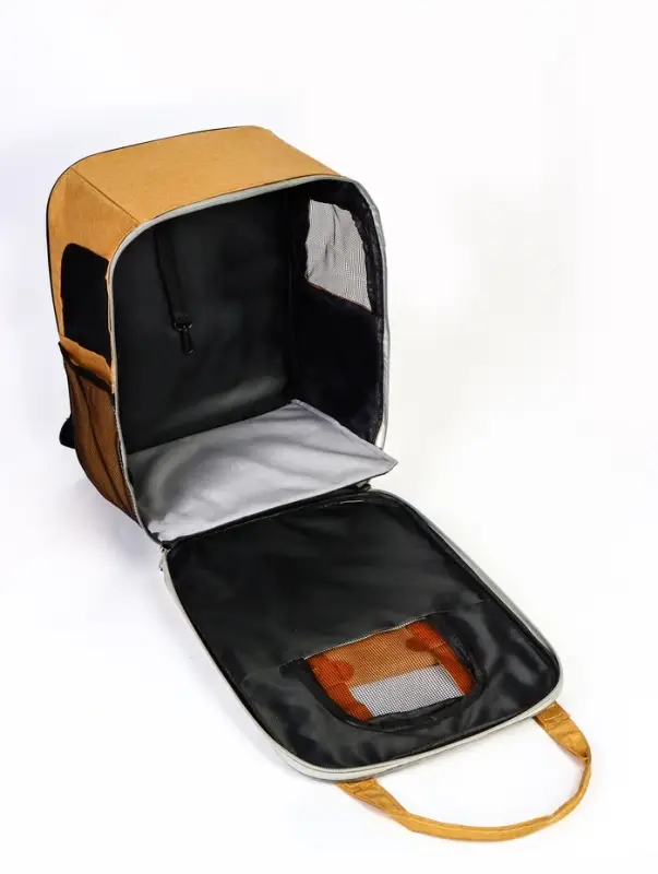 Рюкзак-переноска для кошек и собак, 30 х 21 х 41 см, серо-жёлтый